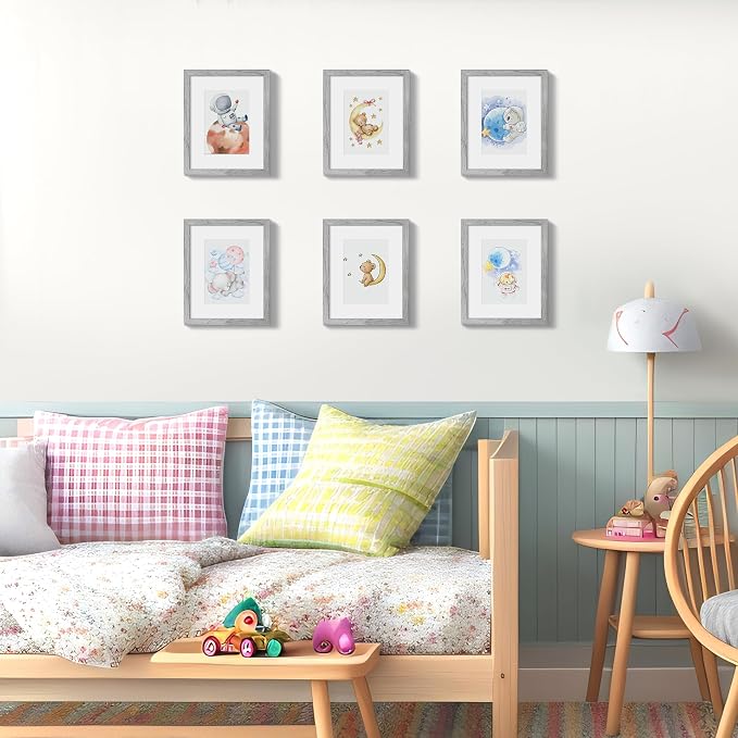 upsimples 8x10 Picture Frames, Gallery Wall Frames Set of 5, Gray | Photo Frame Collage Wall Decor, 8 x 10 Frame, 5x7 Frame with Mat for Family, Baby, Hallway, Christmas
