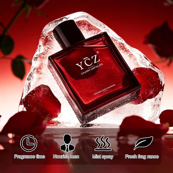 Ycz CRIMSON OUD Cologne for Men - Eau De Parfum - 1.7oz Long-Lasting Unique Oriental Woody Perfume with Rose, Raspberry, Papyrus & Amber, Ideal for Everyday Use and Special Occasions