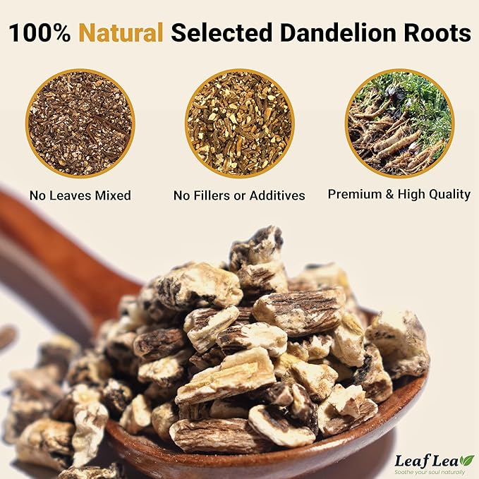 LeafLea Dandelion Root Tea Bags, Natural And Pure, 120 Count | Dandelion Root Herbal Tea, Promotes Healthy Digestion And Immune Function, Caffeine-Free, Sugar-Free, Vegan, Pack Of 3