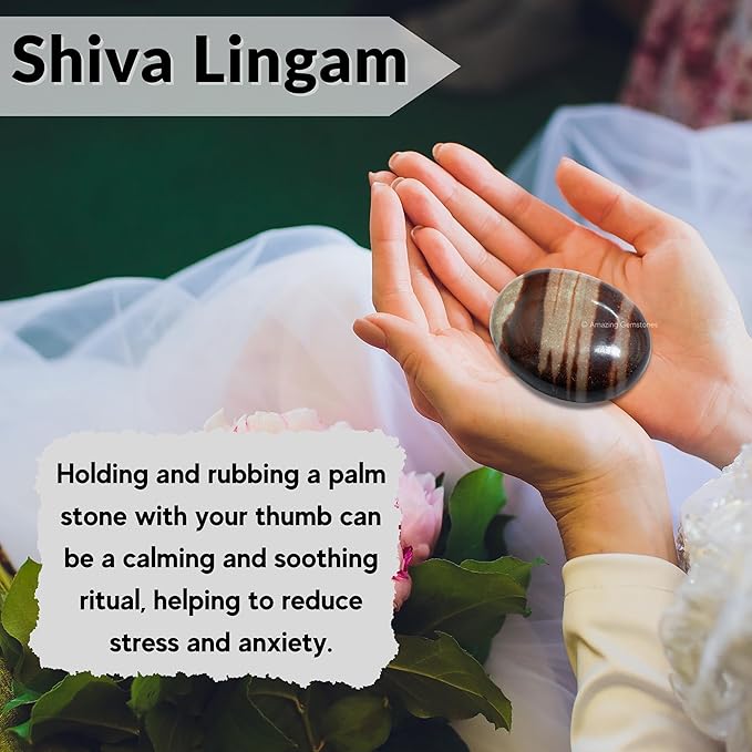 Amazing Gemstone Narmada Shiva Lingam Crystals and Healing Stones - Large Palm Stone Crystals Piedra - Crystal for Good Luck, Positive Energy, Meditation - Unique Stocking Stuffers Gifts for Women