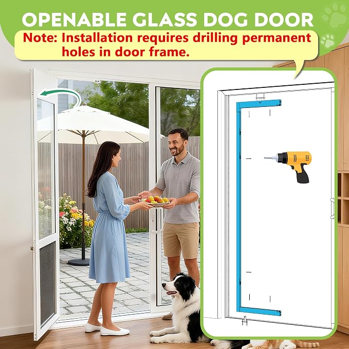 3 Flap XLarge Dog Door for Sliding Glass Door, Openable Pet Door for Sliding Glass Doors, Adjustable 75 7/8" to 81" Slider Height-Pets Up to 220 Lb (Extra Large Size)