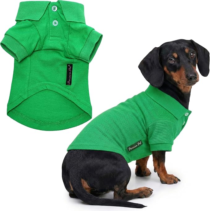Parisian Pet Dog Polo Shirt – Classic Green Cotton Pet Apparel with Collar & Buttons - Soft Breathable Puppy T-Shirt - Cute Dog Clothes - Ideal Summer Clothes for Large Dogs - Shirts for Dogs Girl Boy
