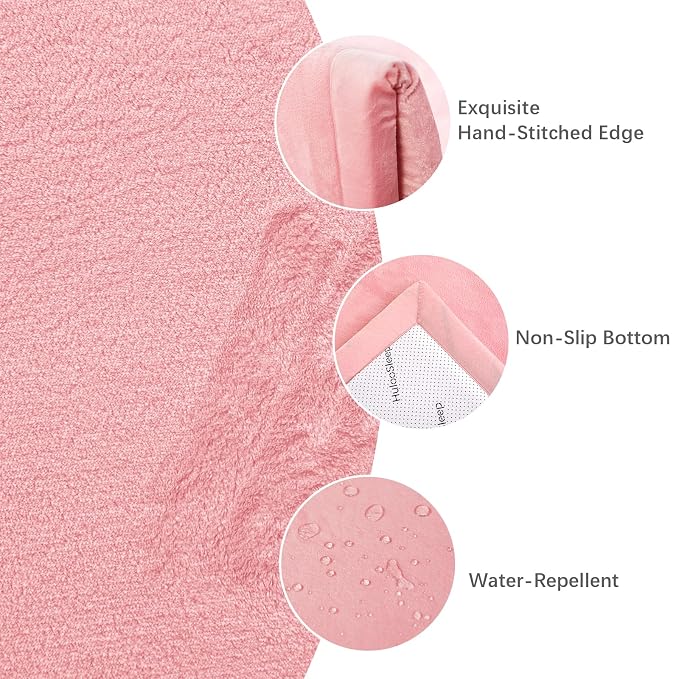 Huloo Sleep Ultra Soft Baby Play Mat for Floor,1.3" Thick Elasti-Foam 47x47 Play Mat for Playpen,Water-Repellent Coral Velvet for Tummy Time, Non-Slip Backing Safe for Toddlers & Infants（Pink）