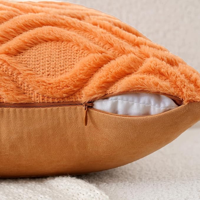 MIULEE Fall Bright Orange Soft Plush Faux Wool Throw Pillow Covers 18x18 | Set of 2, Farmhouse Boho Home Decor, Decorative Cushion Covers for Sofa, Living Room, Bed