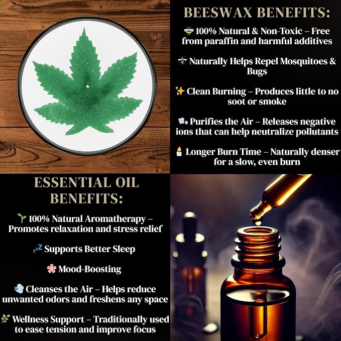 Cannabis Leaf Eucalyptus Scented Candle | All Natural for Cannabis Lovers | Hand-Poured Aromatherapy | Organic Soy & Beeswax Blend | 100% Beeswax Wick | Essential Oils | Gift Box Included