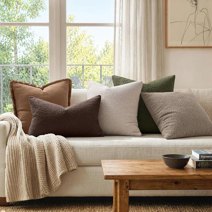 MIULEE Textured Boucle Lumbar Pillow Cover for Bed 12x20 Dark Brown | Pack of 1 Textured Neutral Fall Autumn Couch Throw Pillow Cover, Accent Solid Pillowcase, Sofa Living Room Home Decor