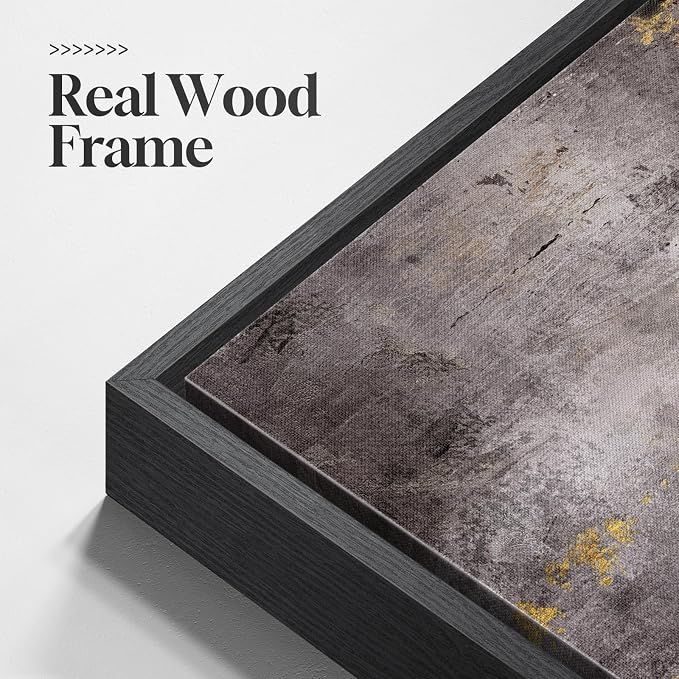 Large Framed Black Grey and Gold Abstract Wall Art for Living Room, 60x30 | Oversized modern picture, Horizontal canvas prints, Wood frame, Neutral paintings artwork, Wall Decor for Bedroom Dining Room