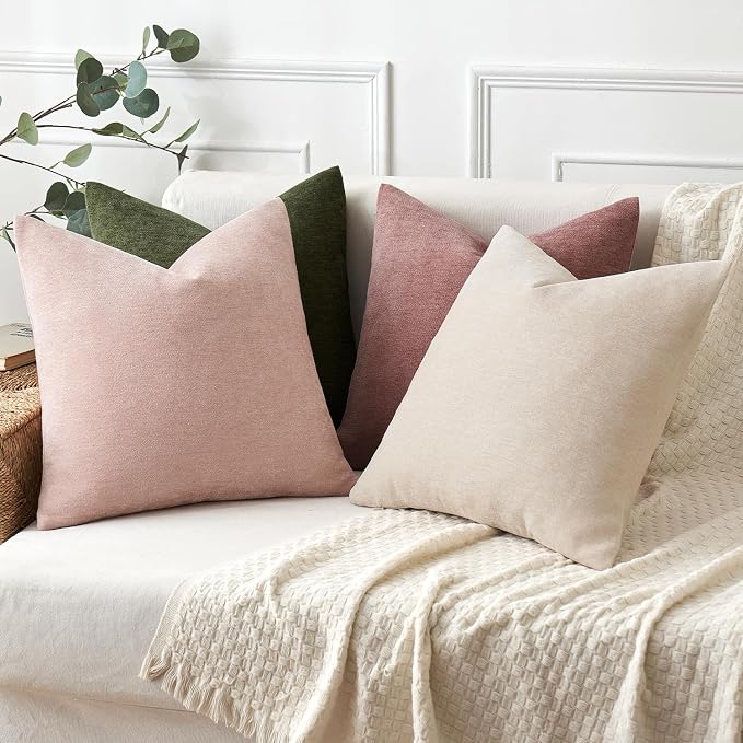 MIULEE Pack of 2 Olive Green Decorative Pillow Covers 18x18 Inch | Soft Chenille Couch Throw Pillows Farmhouse Cushion Covers for Home Decor Sofa Bedroom Living Room