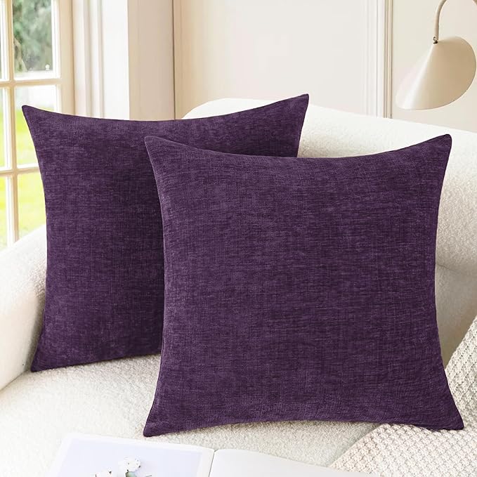 CaliTime Decorative Couch Throw Pillow Covers 26 X 26 Inches Plum Purple | Pack of 2, Cozy Chenille Cushion Cases for Sofa Bed Living Room Farmhouse Home