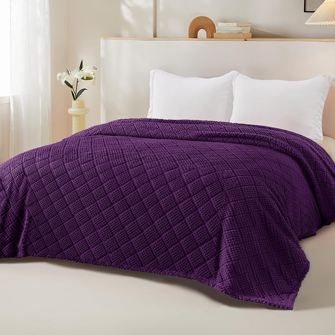 Whale Flotilla Soft Fleece Twin Size Blanket for Bed, Purple | Jacquard Waffle Blankets for Home Decor, Lightweight and Cozy, All Season Suitable, 60x80 Inch