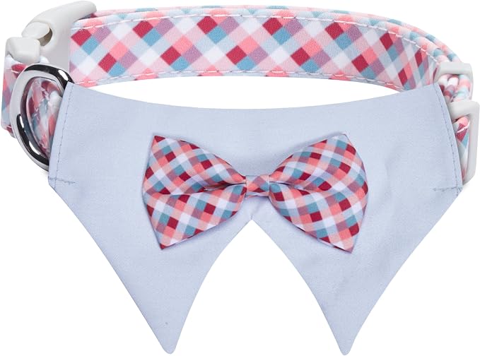 Blueberry Pet Timeless Multicolor Scottish Tartan Adjustable Dog Bandana Collar with Bow Tie, Medium, Neck 14.5"-20"