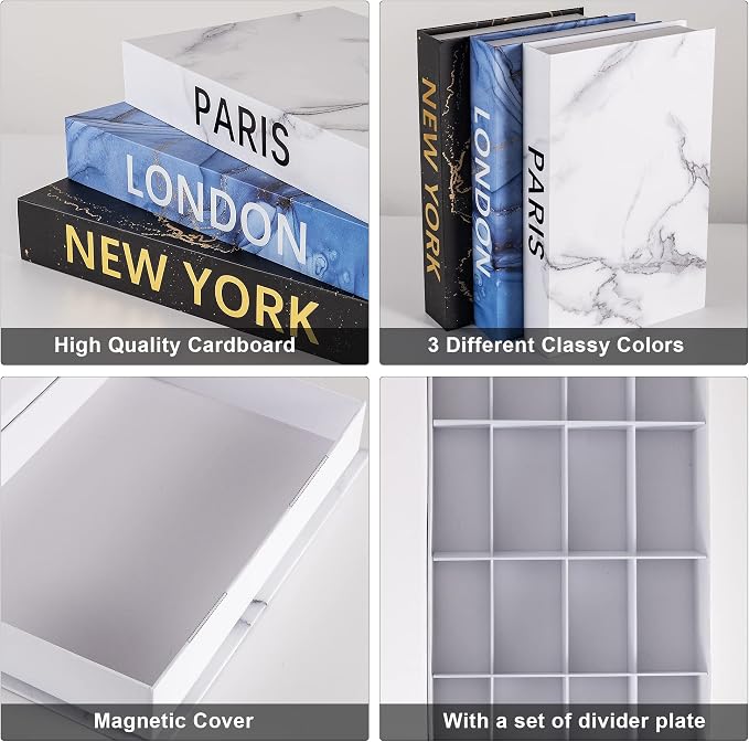 Home Decorative Books: Faux Book for Decoration Storage Box for Coffee Table Decor Book, Set of 3 Stacked Books for Bookshelf Décor