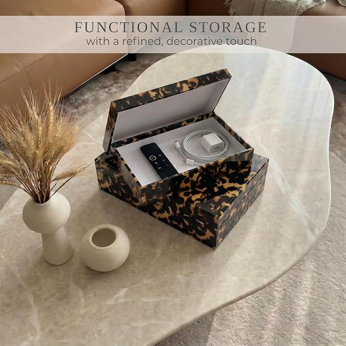 ZICOTO Decorative Storage Boxes with Lids - Set of 2 Beautiful Organizer Bins for Your Bookshelf Home Decor - Safely Store Photos, Documents and Memory Box Keepsakes on Your Shelves in Style