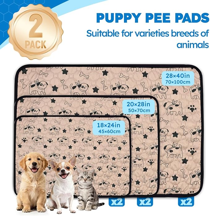 Washable Pee Pads for Dogs, 2 Pack Reusable Puppy Pads, Absorbent & Leakproof Potty Pads for Dogs and Cats, Non-Slip Pet Training Pads for Whelping Playpen Crate, Coffee 28"x40"