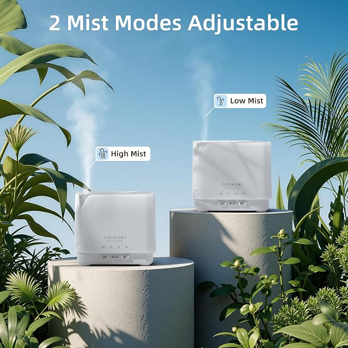 ASAKUKI Essential Oil Diffuser for Home, Large 700 ml Humidifier | Automatic Shut-Off, Quiet Aromatherapy Diffuser with 7 LED Lights for Living Room, Kitchen, Bedroom, Hotel - Pure White