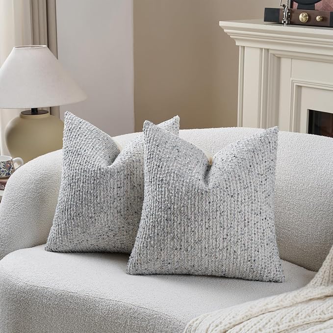 26x26 Blue Euro Sham Pillow Cover Striped Textured Boucle Chic Morden Boho Accent Farmhouse Square Decorative Couch Throw Pillow Cover for Home Decor Bed Sofa Living Room