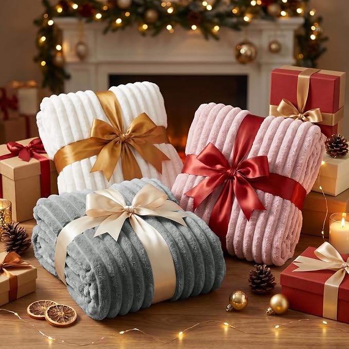 Gray Twin Blanket for Bed & Couch, 60 x 80 Inch | 300GSM Ribbed Fleece Blanket, Soft, Cozy & Lightweight, OEKO-TEX Certified, All-Season Use for Travel, Dorm & Home Decor