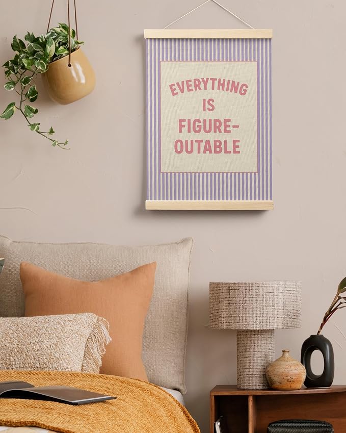 FGFK Everything Is Figureoutable Positive Affirmations Wall Art Poster Hanger Frame, Preppy Pink and Purple Inspirational Canvas Prints Framed Wall Decor for Office Classroom Home Bedroom, 12x16 Inch