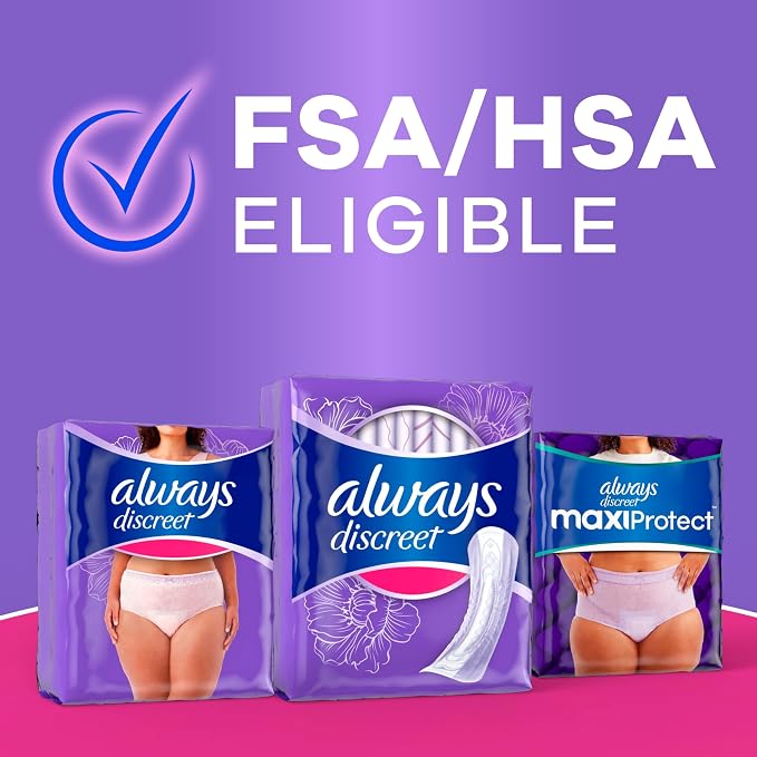 Always Discreet Adult Incontinence Pads for Women, Drier, 4 Drop Long Length, Moderate Absorbency, Pads for Bladder Control Management, Bladder Leaks, & Postpartum Pads, 54ct