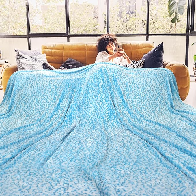 Blue Leopard Print Blanket for Women,Cheetah Throw,Christmas Birthday Gifts | Soft Plush Cheetah Blanket, King Size Fleece Blanket, Bedroom Living Room Decor, Gifts for Women
