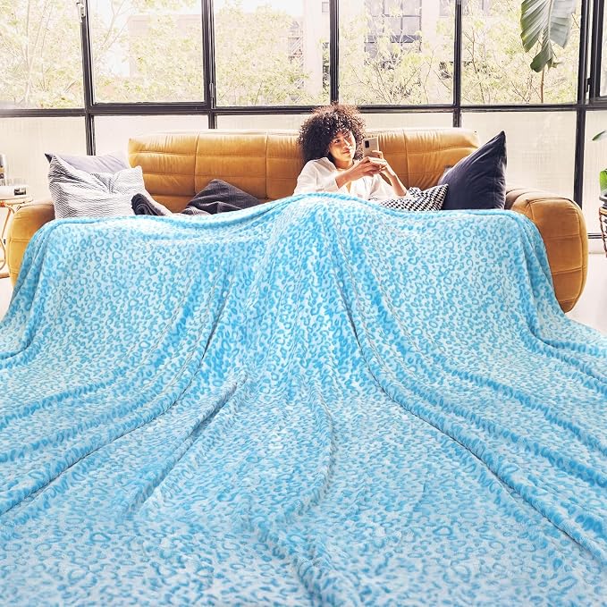 Blue Leopard Print Blanket for Women,Cheetah Throw,Christmas Birthday Gifts | Soft Plush Cheetah Blanket, King Size Fleece Blanket, Bedroom Living Room Decor, Gifts for Women
