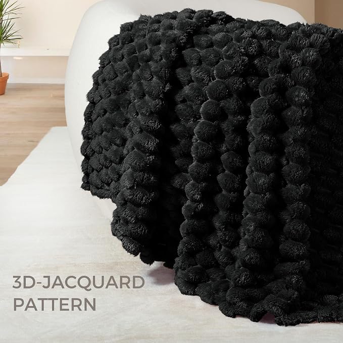 Whale Flotilla Soft Fleece Queen Size Bed Blanket Luxury 3D Jacquard, Black | Lightweight Breathable Coverlet Bedspread for All Seasons, Super Cozy Plush Fluffy Fuzzy Decorative Blanket for Bed, 90"x90"