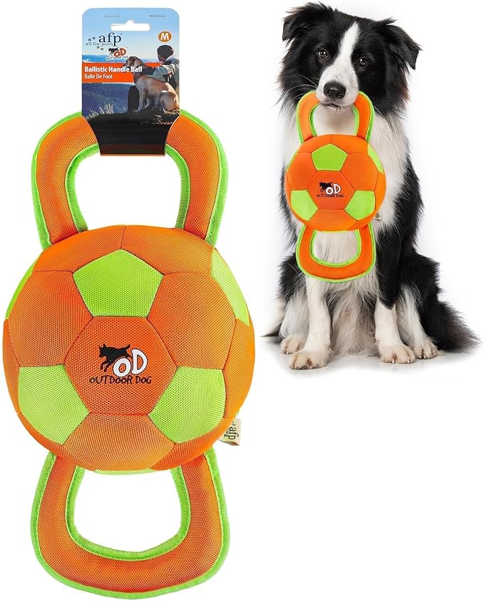ALL FOR PAWS Upgraded Dog Ball with Handles, Durable Dog Toy with Squeaker, Interactive Tug of War Ball Toy for Medium and Large Dogs,15.7 x 7.9 x 7.9 Inch