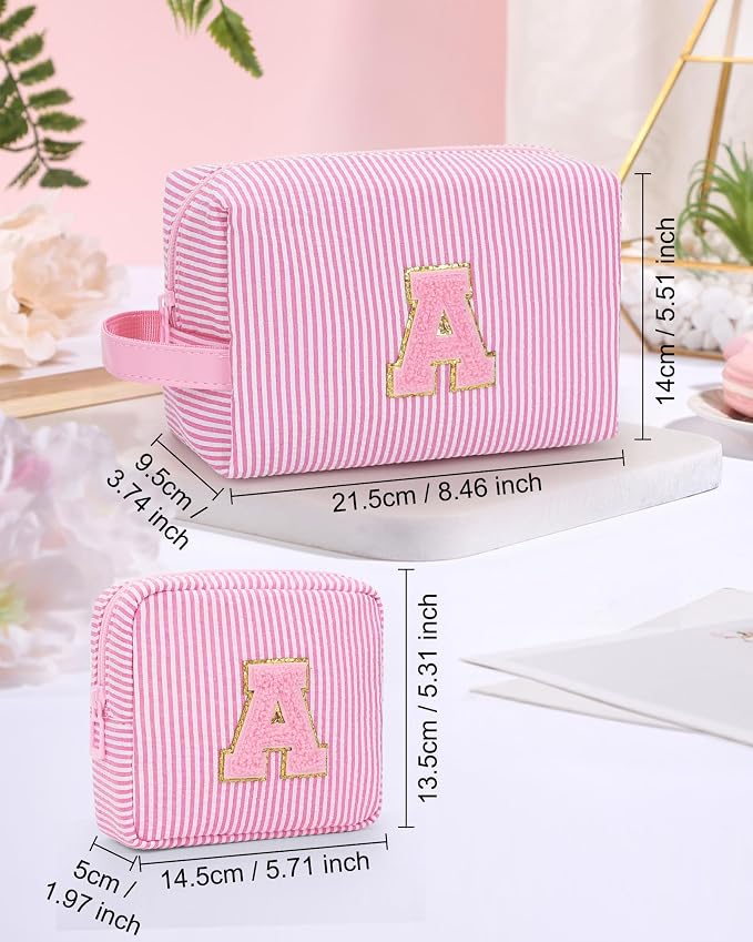 MONSTINA Initial Makeup Bags for Women|Cosmetic Bag for Travel Toiletry - Valentine's Gifts for 11 12 13 14 15 16 17 18 Years Old Girls- Graduation Teen Girl Gifts Trendy Stuff Teacher Gift,Pink S