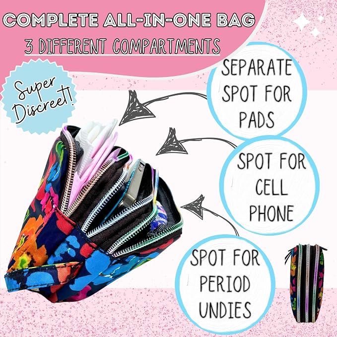 First Period Pal Pack to-Go Kit | 24 pcs | First Period Kit for Tweens | Teen Period Kit| Discrete Period Bag, Pads, Panty Liners, Period Kits for Tweens 10-12 (Color Burst)