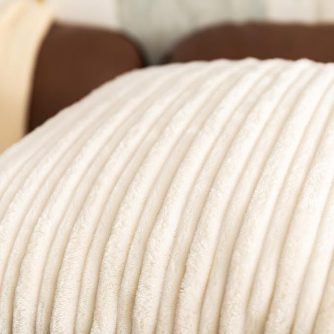 UGASA 14x20 Inch Pillow Cover Pack of 1 Soft Boho Stripe Corduroy Long Rectangular Lumbar Cushion Cover Farmhouse Decorative Throw Pillowcase for Bed, Couch, Sofa, Bedroom, Living Room, Cream