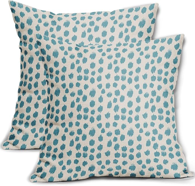 Aqua Cream Pillow Covers 24x24 Set of 2 Boho Design Polka Dot Throw Pillows Modern Brush Strokes Print Decorative Outdoor Pillowcase Square Cushion Cover Linen Pillow Case for Home Sofa Couch Bed
