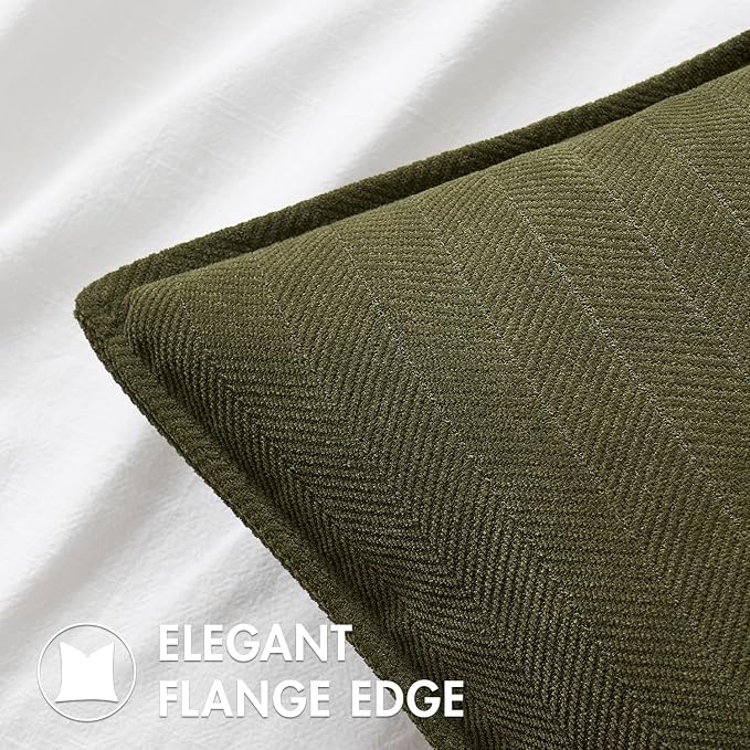 MIULEE Pack of 2 Olive Green Decorative Chenille Pillow Covers 20x20 Inch | Soft Couch Throw Pillows,Farmhouse Cushion Covers with Elegant Design for Sofa,Bedroom,Living Room,Spring Home Decor