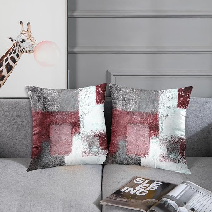 Emvency Throw Pillow Covers Set of 2, 18 x 18 Inch, Abstract Burgundy | Line Retro Outdoor Decorative Square Pillow Cases Couch Cushion Case for Couch Bed Sofa Living Room Home Decor