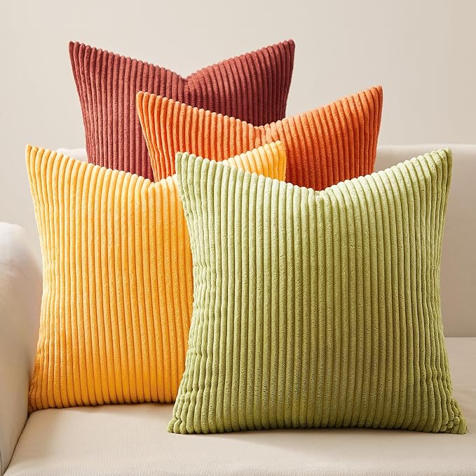 Topfinel Decorative Throw Pillow Covers Cushion Cases, Set of 4 Soft Velvet Modern Double-Sided Designs, Mix and Match for Home Decor, Pillow Inserts Not Included (12x12 inch, Yellow/Orange)