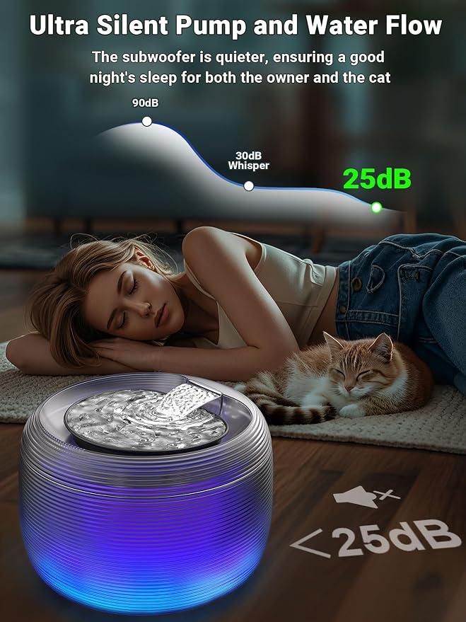 Kastty 3.5L/118oz Large Capacity Cat Water Fountain for Cats Quiet FS75 | Automatic Pet Water Fountain for Cats Indoor with Water Level LED Light, Multi-Filtration Easy Cleaning Cat Fountains for Pet
