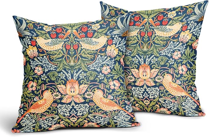 Chinoiserie Blue Sage Green Teal Pimpernel Pillow Covers 24x24 Inch Set of 2 Colorful Floral Bird Red Strawberry Pillow Cases Vintage Flower Throw Pillowcases Home Decor for Couch Patio Sofa Porch