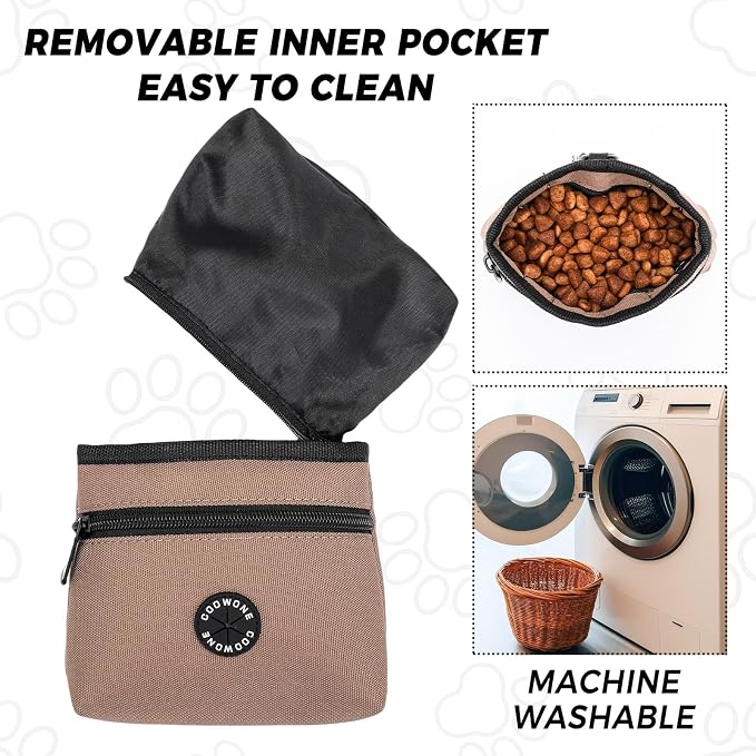Dog Treat Pouch with Pet Training Clicker, Detachable Dog Puppy Training Treat Bag, 900D Oxford Cloth Magnetic Closure Small Dog Walking Bag for Travel or Outdoor Use (Coffee)