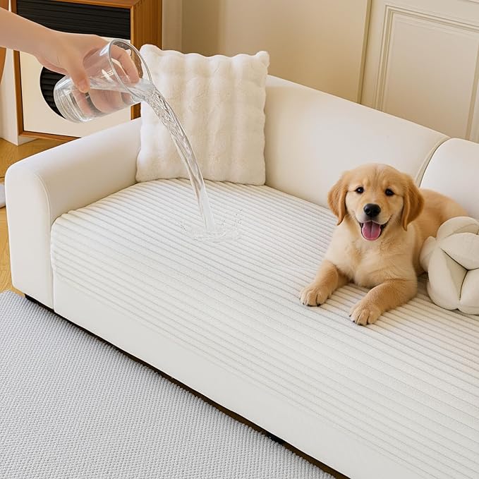 MYSKY HOME 100% Waterproof Couch Cover, Couch Covers for Sofa, Non Slip Couch Covers for 2 Cushion Sofa Pet Friendly, Sofa Covers Washable Slipcovers Dog Couch Cover Protector, Off White, 35"x63"