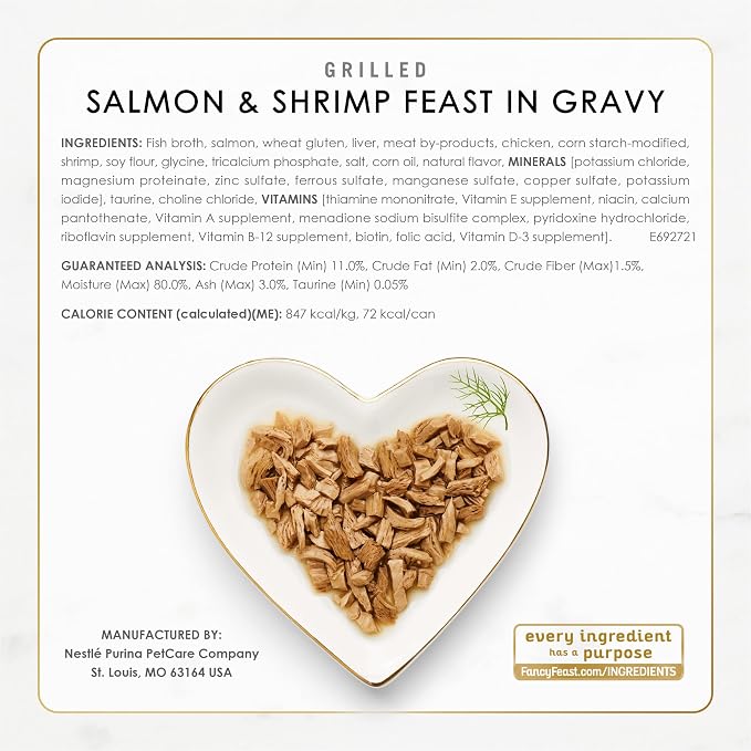 Purina Fancy Feast Grilled Seafood Wet Cat Food, 3 oz Cans, 30-Pack | Variety Pack, No Artificial Colors or Preservatives, 100 percent complete and balanced nutrition