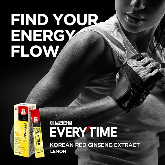JUNG KWAN JANG Everytime Korean Red Ginseng Extract Stick 1,050mg & Lemon - Vegan Ginseng Root Energy Drink Liquid Stick Supplements - Builds Stamina & Immunity, No Caffeine Non-GMO (30 Sticks)