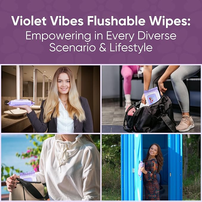 Violet Vibes Toilet-Friendly Coconut Rose Wet Wipes for Women | Butt & Vaginal Freshness | Soft, Clean, Refreshing Hygiene | Dermatologist Approved Flushable Feminine Wipe for Sensitive Skin 80 ct