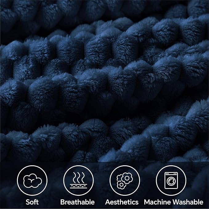 BEDELITE Navy Throw Blanket for Couch, Soft Cozy Gifts for Women, 50 * 60 | 3D Jacquard Decorative Fleece Blanket, Super Soft Plush Throws, Cute Birthday Gift for Women & Men, Suitable for All Seasons