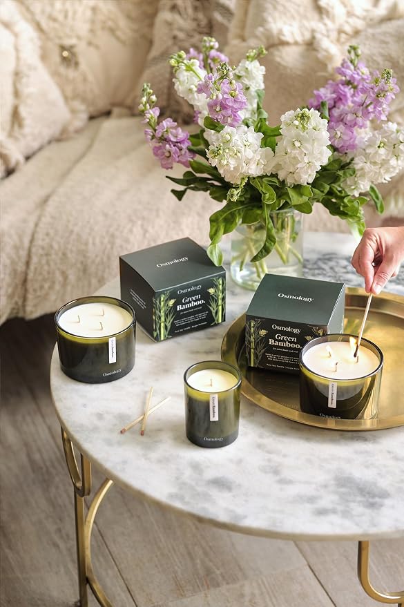 Green Bamboo Aromatherapy Candle – Patchouli, Sandalwood & Cypress Scented Candle, Plant-Based Wax, 15.8 oz, 60 Hour Burn Time, Fresh & Grounding Candle