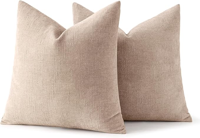 MIULEE Textured Chenille Throw Pillow Covers 20x20 Inch Irish Cream | Pack of 2 Decorative Soft Throw Pillows, Solid Textured Cushion Covers, Modern Home Decor for Couch Sofa Bedroom Living Room