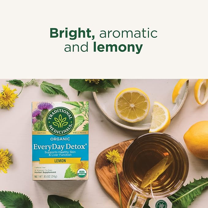 Traditional Medicinals Tea, Organic Everyday Detox Lemon, Supports Healthy Skin & Liver Function, Detox, 16 Tea Bags (Pack of 2)