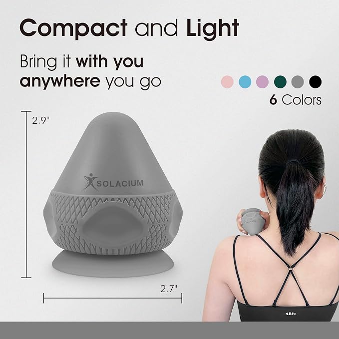 Solacium Mountable Massage Therapy Tool - Multi-Surface Suction Cup Wall Massage Tool for Sore Muscles, Myofascial Release, Stress Relief, Trigger Point and Deep Tissue Massage (Gray)