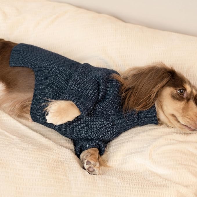 Fitwarm Turtleneck Knit Dog Sweater, Thermal Dog Winter Clothes for Small Dogs Boy Girl, Cozy Sweaters for Dogs, Doggy Pullover Jumper, Pet Outfit, Heather Navy Blue, XS
