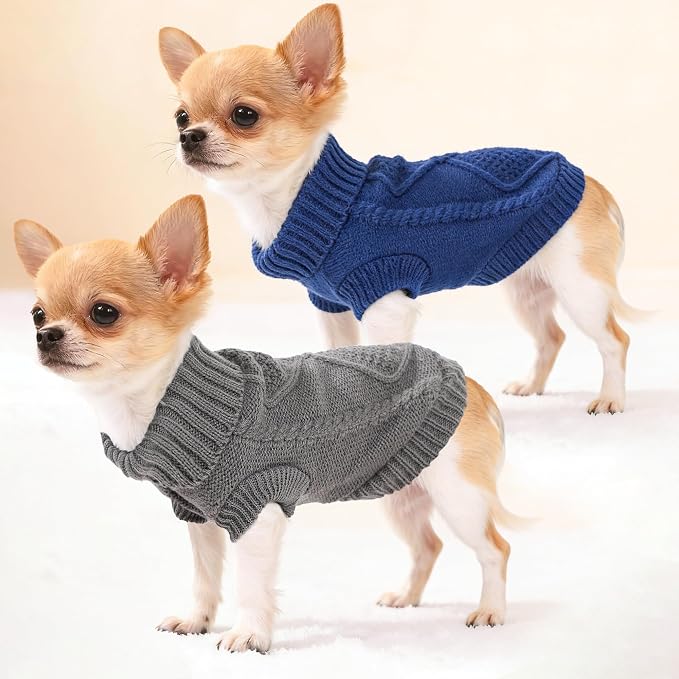 2 Pieces Dog Sweater for Small Dogs Winter Warm Dog Knitted Sweaters Cute Puppy Clothes for Chihuahua Teacup Yorkie Pet Cat Knitwear Turtleneck Thick Clothing X-Small(2.4~3.8lbs)