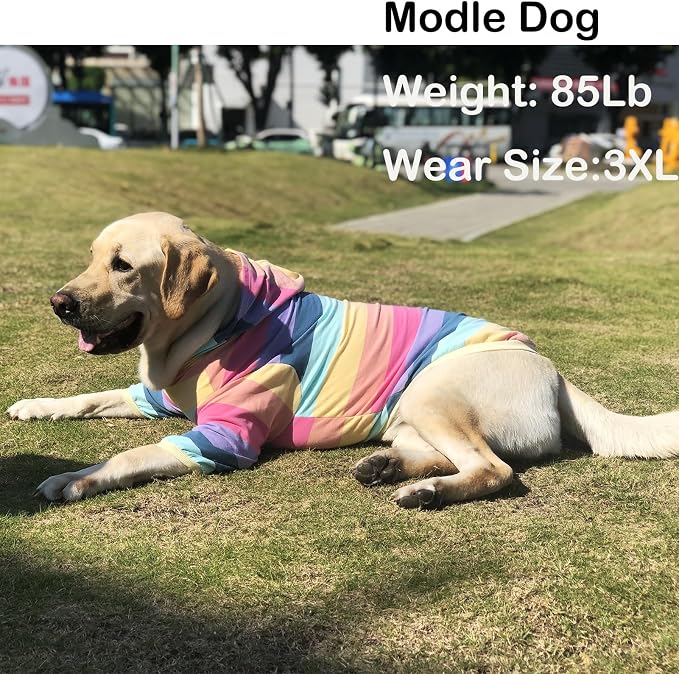 Dog Cotton Hoodie Pullover Sweatshirts Soft and Stretch Pets Clothes Rainbow Stripe Hooded for Large Dogs XL