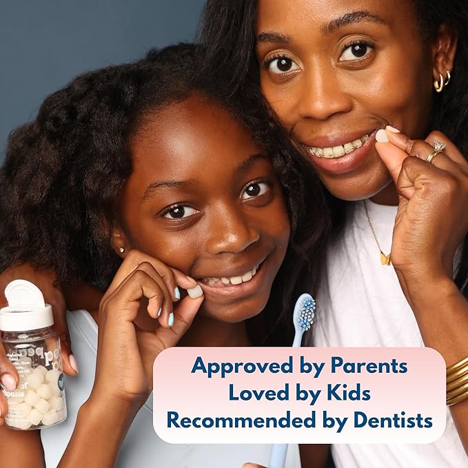 Pearl Pop Toothpaste Pearls, Chewy Fluoride Free Toothpaste for Kids, Stocking Stuffer, Made with Nano Hydroxyapatite & Xylitol, Foam Free, Mess-Free Travel Tooth Paste, Mint Kiss, 65ct